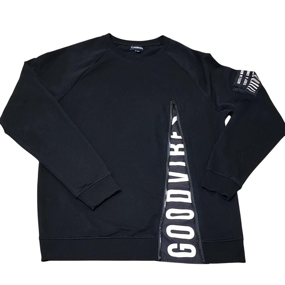 Carbon Sweatshirt Mens Large Black Fleece Good Vibes Hustle Graphic Zip Pullover